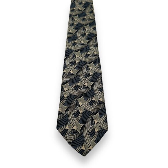 Fendi Neck Tie Men's One Size Blue Gray Beige 100% Silk 3.5” X 57” Geometric - Picture 1 of 5